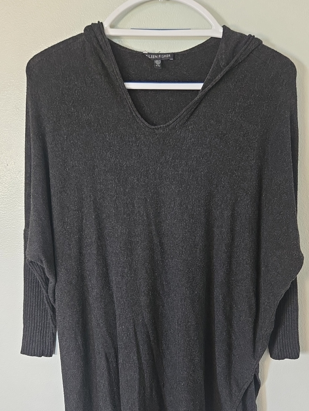 Eileen Fisher | Dark Gray Knit Pullover Hooded Sweater Size S/M